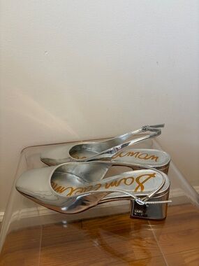 Sam Edelman Metallic Silver Slingback Block Heels